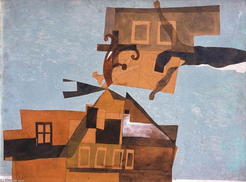 Order Oil Painting Replica Houses At Szentendre With Crucifix by Lajos Vajda (1908-1941, Hungary) | ArtsDot.com
