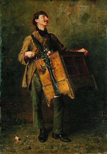 Order Oil Painting Replica The Hurdy-gurdy Man by Ludwig Knaus (1829-1910, Germany) | ArtsDot.com