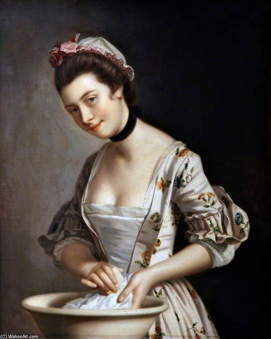 Order Oil Painting Replica Lady`s Maid Soaping Linen by Henry Robert Morland (1716-1797, United Kingdom) | ArtsDot.com