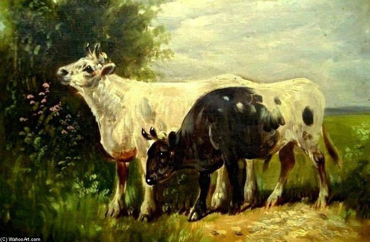 Order Paintings Reproductions Two Cows In The Field by Henry Schouten (1857-1927, Belgium) | ArtsDot.com