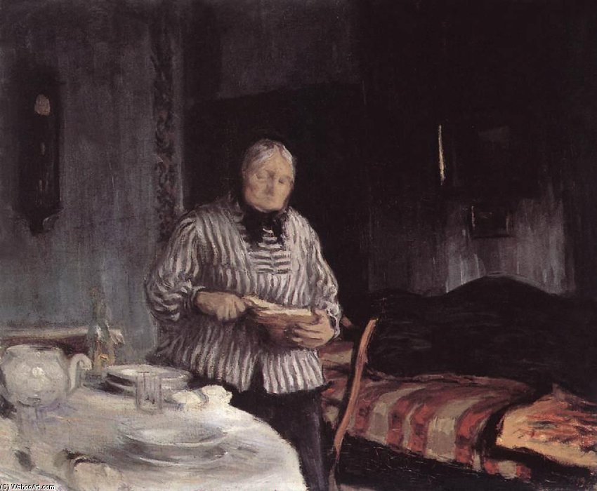 Order Paintings Reproductions Slicing The Bread by Istvan Reti (1872-1945, Romania) | ArtsDot.com