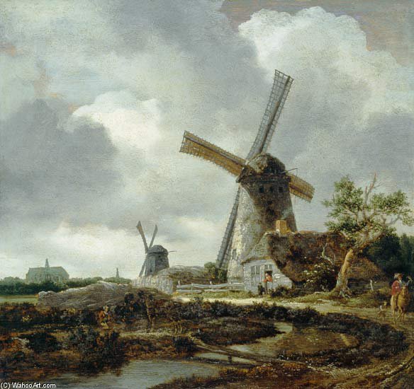 Order Art Reproductions Landscape With Windmills, Near Haarlem by Jacob Isaakszoon Van Ruisdael (Ruysdael) (1629-1682, Netherlands) | ArtsDot.com