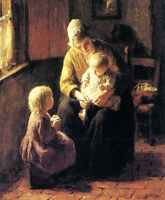 Order Oil Painting Replica Minding The Baby by Jacob Simon Hendrik Kever (1880-1920, United States) | ArtsDot.com