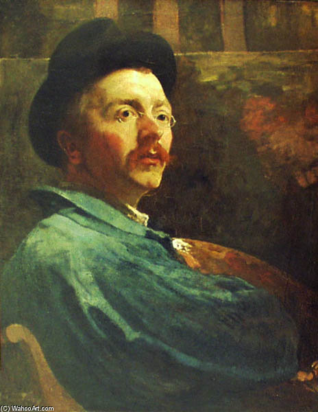 Order Oil Painting Replica Zelfportret In Blauwe Schilderskiel by Jacobus Van Looy (1855-1930, Netherlands) | ArtsDot.com