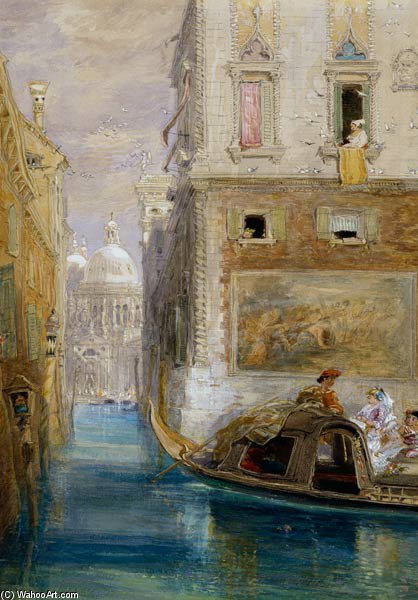 Order Artwork Replica The Gondola, Venice, With Santa Maria Della Salute In The Distance by James Holland (1799-1870) | ArtsDot.com