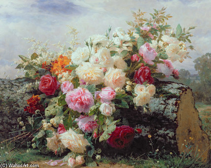 Buy Museum Art Reproductions Still Life With Flowers by Jean Baptiste Robie (1821-1910, Belgium) | ArtsDot.com