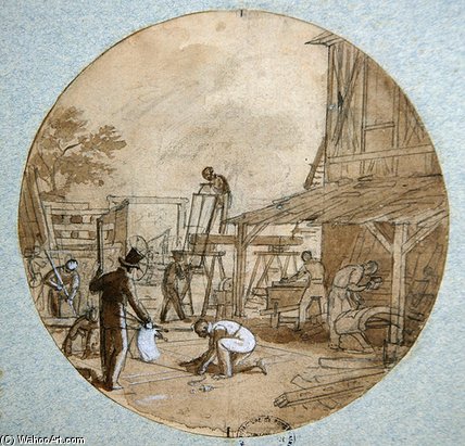 Order Artwork Replica The Carpenter`s Workshop by Jean Charles Develly (1783-1862, France) | ArtsDot.com