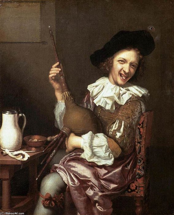Buy Museum Art Reproductions Bagpipe Player Making Faces by Johannes Tielius (1660-1719, Netherlands) | ArtsDot.com