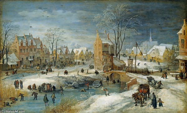 Buy Museum Art Reproductions Village In Winter by Joos De Momper The Younger (1564-1635) | ArtsDot.com