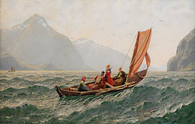 Buy Museum Art Reproductions Fjord With Sailing Boat by Hans Andreas Dahl (1849-1937, Norway) | ArtsDot.com