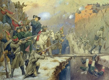 Order Oil Painting Replica Suvorov Crossing The Devil`s Bridge by Aleksei Danilovich Kivshenko (1851-1895, Russia) | ArtsDot.com