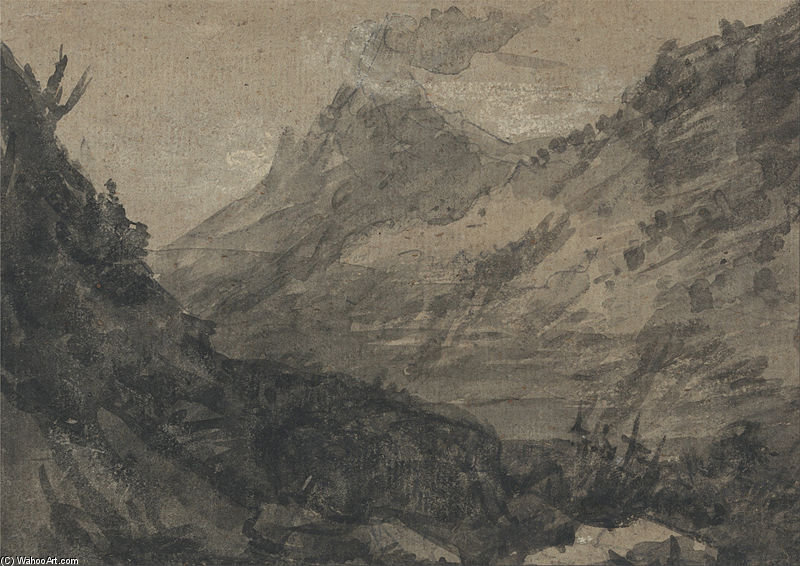 Order Paintings Reproductions Mountainous Landscape - by Alexander Cozens (1717-1786, Russia) | ArtsDot.com