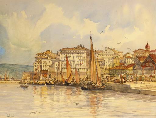 Order Paintings Reproductions Grand Houses Near The Old Port by Angelos Giallina (1857-1939, Greece) | ArtsDot.com