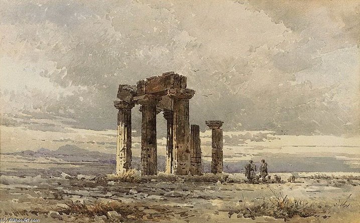 Order Oil Painting Replica Shepperds At The Ruins by Angelos Giallina (1857-1939, Greece) | ArtsDot.com