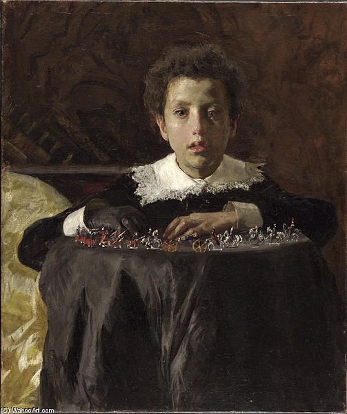Order Paintings Reproductions Boy With Toy Soldiers by Antonio Mancini (1852-1930, Italy) | ArtsDot.com