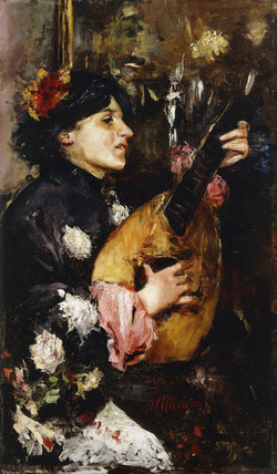 Buy Museum Art Reproductions Woman With A Mandolin by Antonio Mancini (1852-1930, Italy) | ArtsDot.com