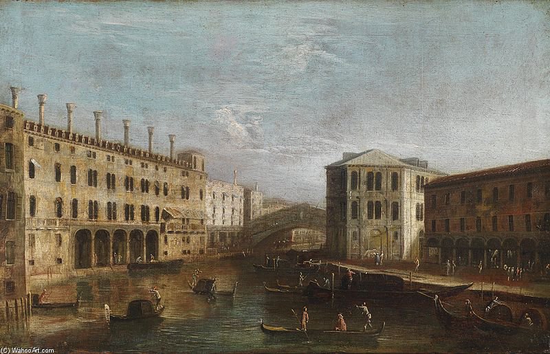 Order Paintings Reproductions Venetian Vista Overlooking The Grand Canal by Apollonio Domenichini (Maestro Della Fondazione Langmatt) (1715-1770, Italy) | ArtsDot.com
