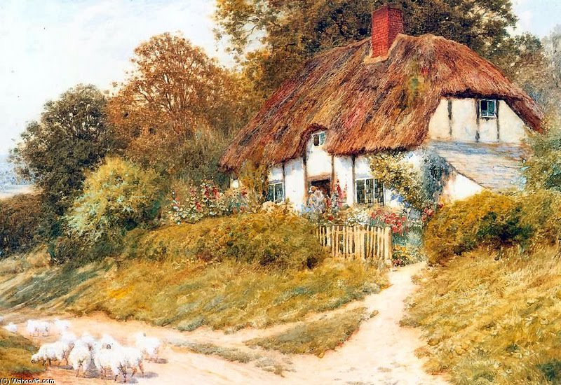 Order Paintings Reproductions Sheep Outside A Cottage by Arthur Claude Strachan (1865-1938, United Kingdom) | ArtsDot.com