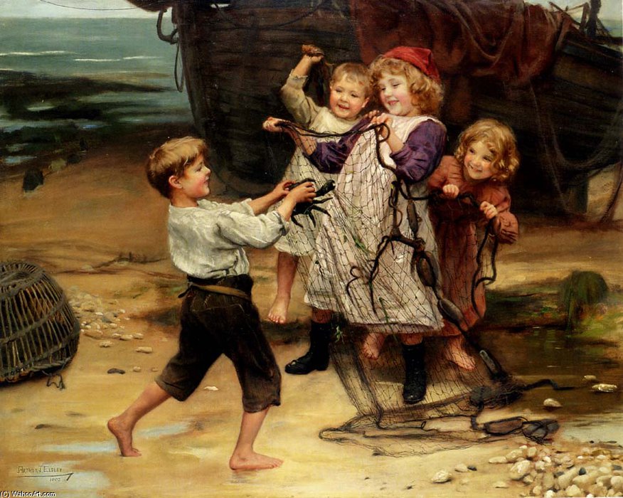 Order Oil Painting Replica The Day`s Catch by Arthur John Elsley (1860-1952, United Kingdom) | ArtsDot.com