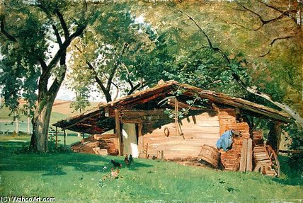 Order Art Reproductions A Hut At Chiemsee by Ascan Lutteroth (1842-1823, Germany) | ArtsDot.com