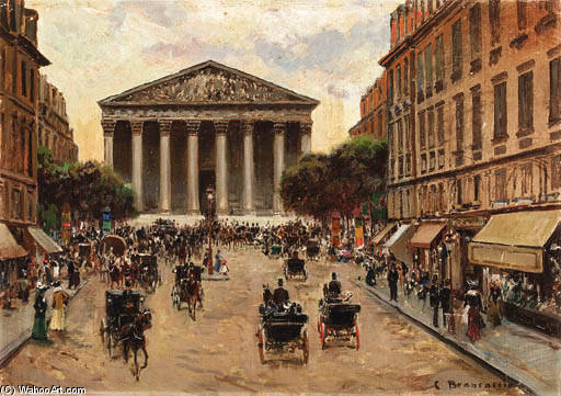 Order Oil Painting Replica Place De La Madeleine by Carlo Brancaccio (1861-1920, Italy) | ArtsDot.com