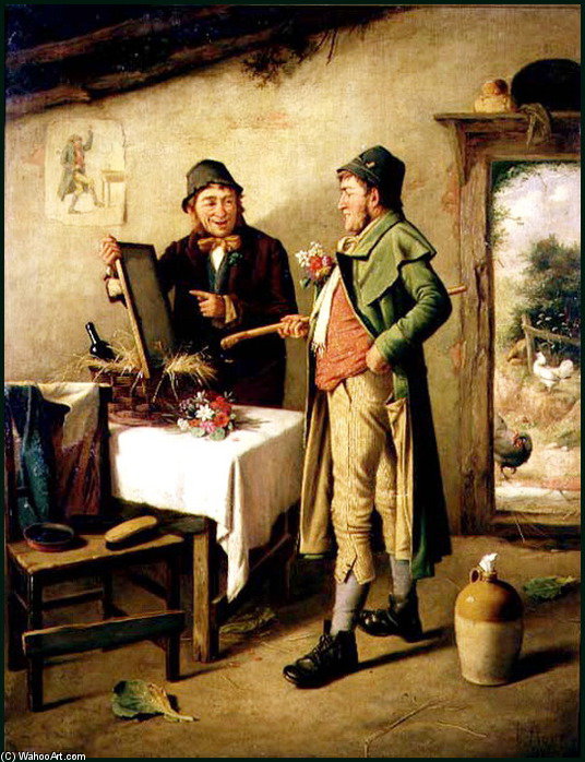 Order Oil Painting Replica Admiring His Reflection by Charles Hunt (1809-1893, Switzerland) | ArtsDot.com