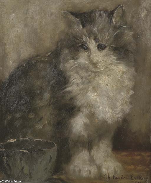 Order Art Reproductions The Contented Cat by Charles Van Den Eycken (1859-1923, Belgium) | ArtsDot.com