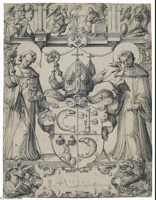 Order Oil Painting Replica Design Of A Stained-glass Panel With The Coat Of Arms Of Herald Zurlauben by Christoph Murer (1558-1614, Switzerland) | ArtsDot.com