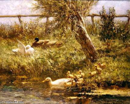 Order Oil Painting Replica Ducks And Ducklings by Adolph Artz (David Adolf Constant Artz) (1837-1890, Netherlands) | ArtsDot.com