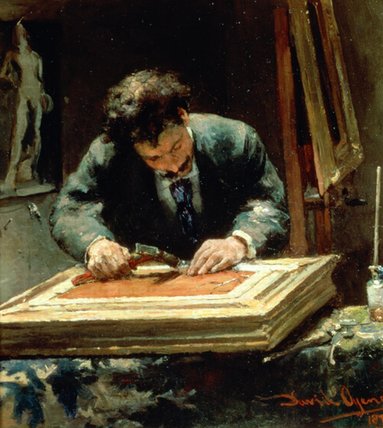 Buy Museum Art Reproductions The Picture Framer by David Oyens (1842-1902, Netherlands) | ArtsDot.com