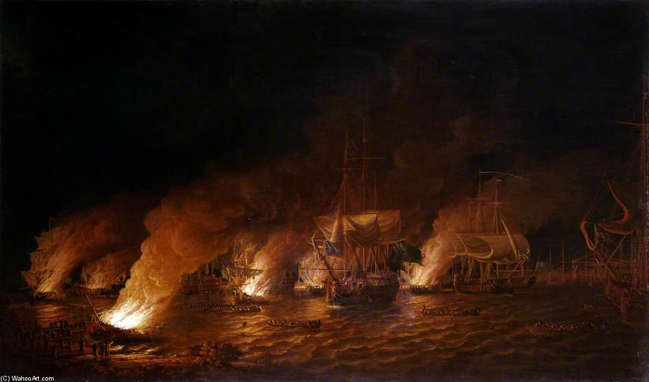 Order Paintings Reproductions French Fire-ships Attacking The English Fleet Off Quebec by Dominic Serres (1722-1793, France) | ArtsDot.com