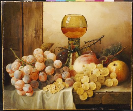 Order Artwork Replica Plums And A Peach With Hock Glass by Edward Ladell (1821-1886, United Kingdom) | ArtsDot.com