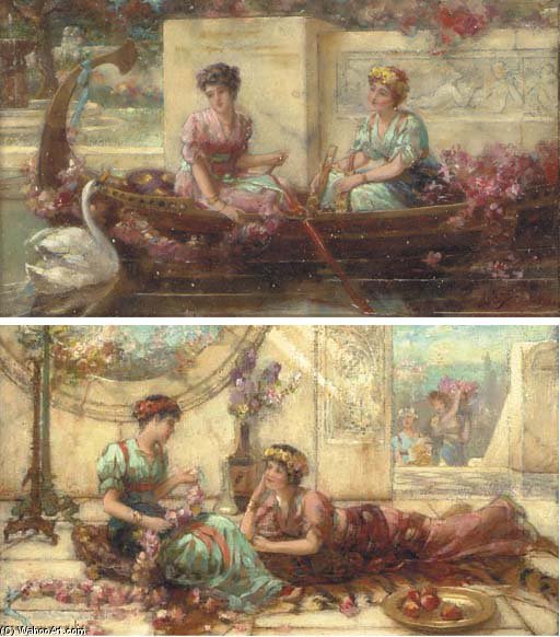 Order Artwork Replica Elegant Maidens On A Terrace; And Maidens In A Boat by Emile Eisman Semenowsky | ArtsDot.com