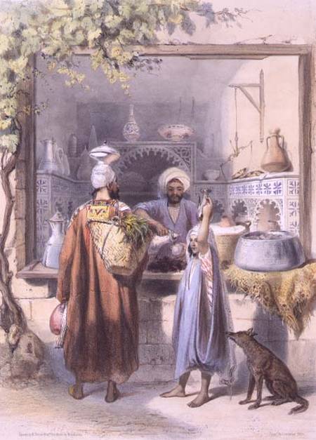 Buy Museum Art Reproductions A Zeyat Or Oil Seller With Customers In His Shop In Cairo by Émile Prisse D'avennes (1807-1879, France) | ArtsDot.com