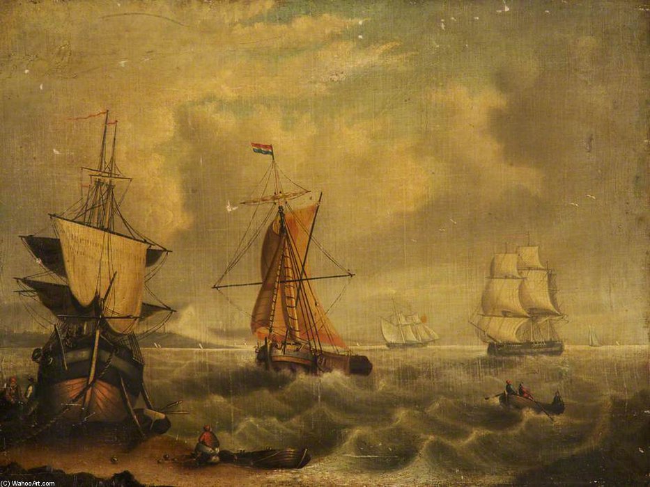 Buy Museum Art Reproductions English And French Fishing Boats Off Yarmouth by George Morland (1763-1804, United Kingdom) | ArtsDot.com