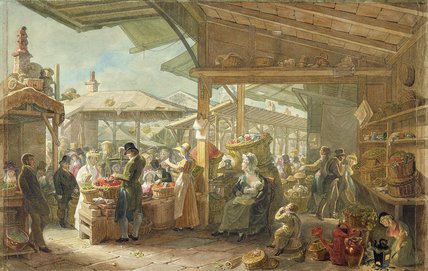 Order Art Reproductions Old Covent Garden Market,, 1825 by George Johann Scharf (George The Elder Scharf) (1788-1860, Germany) | ArtsDot.com