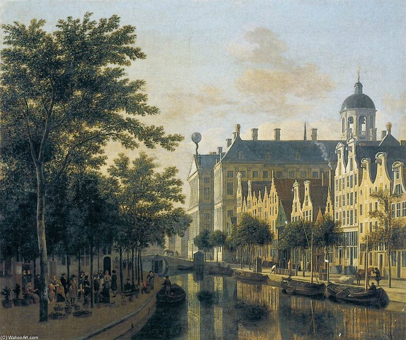 Order Artwork Replica The Nieuwezijds Voorburgswal, Amsterdam by Gerrit Adriaenszoon Berckheyde (1638-1698) | ArtsDot.com