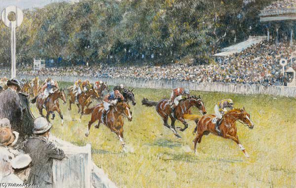 Buy Museum Art Reproductions Pferderennen In Goodwood by Gilbert Holiday (1879-1937, United Kingdom) | ArtsDot.com