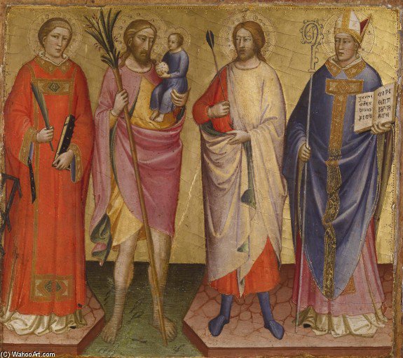 Buy Museum Art Reproductions Saints Lawrence, Christopher, Sebastian, And A Bishop Saint by Giottino (1770-1849, Italy) | ArtsDot.com