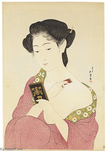 Order Oil Painting Replica Woman Applying Make-up by Goyo Hashiguchi (1880-1921, Japan) | ArtsDot.com