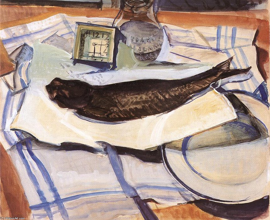 Order Oil Painting Replica Still-life With Fish - by Gyula Derkovits (1894-1934, Hungary) | ArtsDot.com