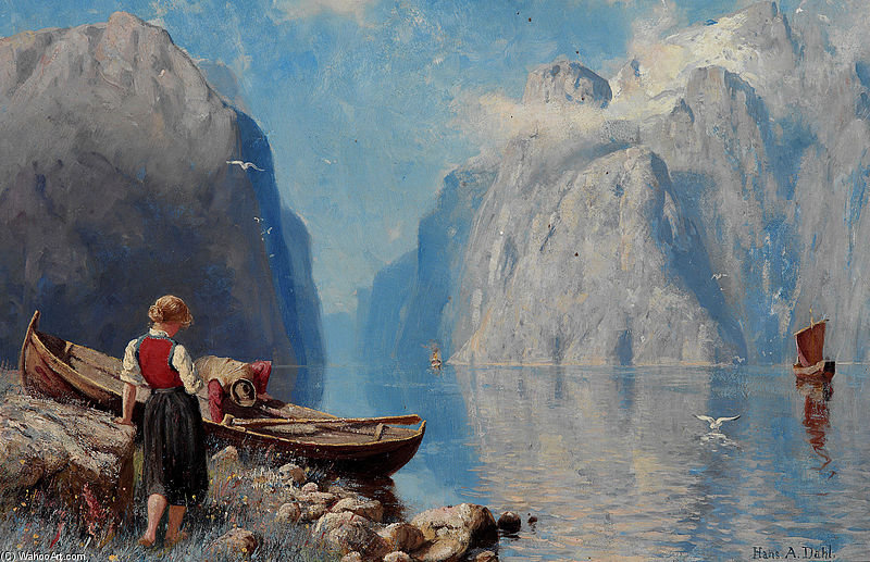 Buy Museum Art Reproductions Norsk Fjordlandskap by Hans Andreas Dahl (1849-1937, Norway) | ArtsDot.com