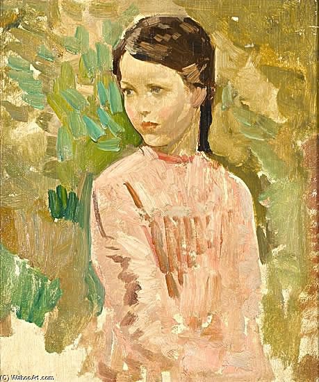 Order Oil Painting Replica Study Of A Young Girl In A Pink Dress by Harry Watson (1871-1936, United Kingdom) | ArtsDot.com