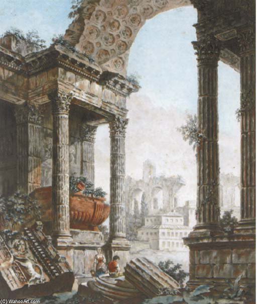 Order Artwork Replica Figures Among Architectural Ruins by Jean Francois Janinet (1752-1814, France) | ArtsDot.com