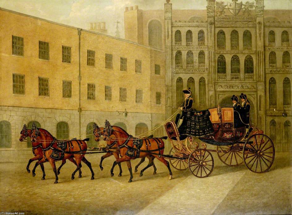 Order Oil Painting Replica The Dress Chariot Of Sheriff Of The City Of London In The Courtyard Of The Guildhall, London by John Nost Sartorius (1759-1828, United Kingdom) | ArtsDot.com