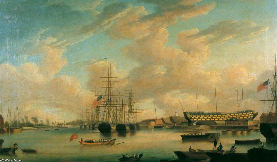 Order Artwork Replica View On The Thames At Deptford Dockyard by John Thomas Serres (1759-1825, United Kingdom) | ArtsDot.com