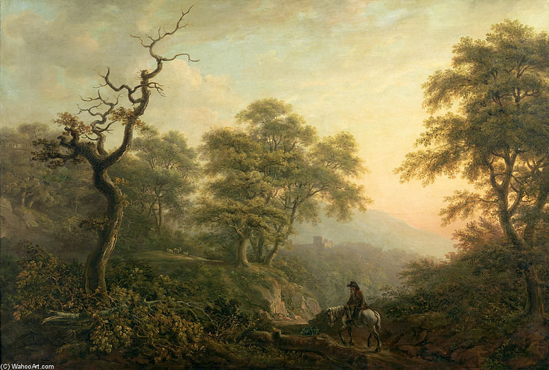 Order Paintings Reproductions Landscape With A Figure On Horse by Nicholas Pocock (1740-1821, United Kingdom) | ArtsDot.com