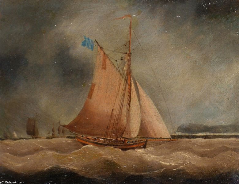 Buy Museum Art Reproductions A Fishing Boat Under Dark Skies by Thomas Buttersworth (1768-1842, United Kingdom) | ArtsDot.com