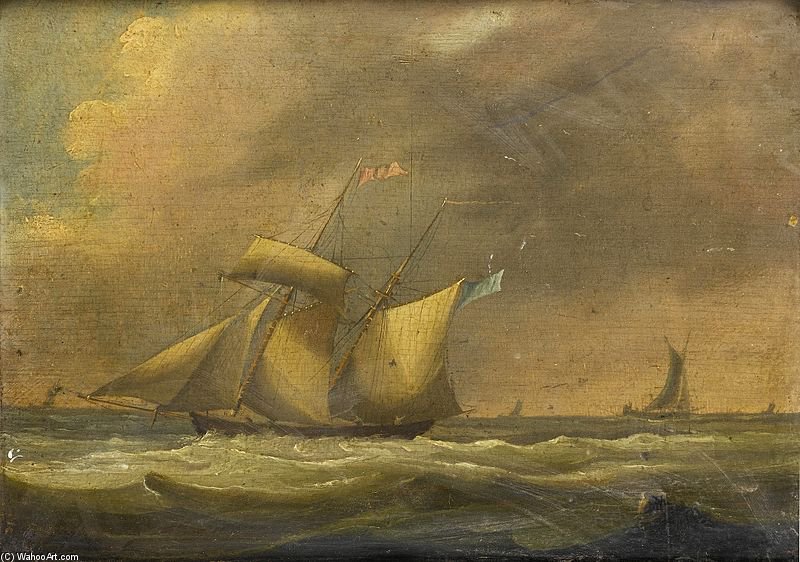 Order Oil Painting Replica A Topsail Schooner In A Heavy Swell by Thomas Buttersworth (1768-1842, United Kingdom) | ArtsDot.com