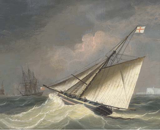 Order Oil Painting Replica An Armed Cutter Heading Out To The Squadron Offshore by Thomas Buttersworth (1768-1842, United Kingdom) | ArtsDot.com
